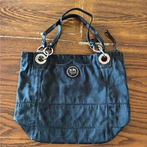 Coach Leatherware Women Genuine Black Sateen Purse Large Shoulder Bag Tote 14449